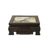 Square Dream Stone Inlaid Rosewood Foo Dog Lions Motif Display Stand GB774S