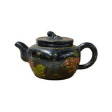 Oriental Zisha Clay Black Glaze Foo Dogs Lions Graphic Display Art Teapot GB779S