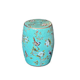 Turquoise Blue Porcelain Flower Birds Round Barrel Stool Table GB793S
