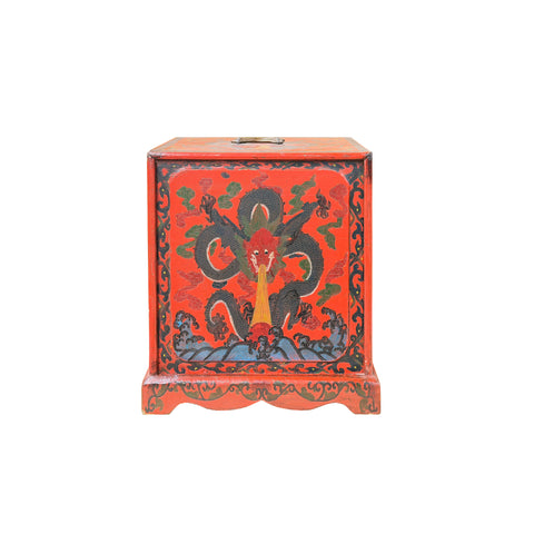 Vintage Distressed Chinese Red Dragon Graphic Drawers Chest GB800S