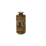 4.75"Asian Satsuma Style Cylindrical Figures Painted Porcelain Art Vase GB813S