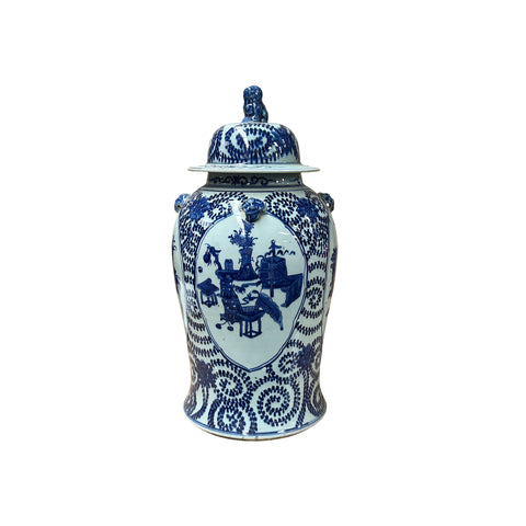 20" Chinese Blue White Flower Vases Scroll Leafy Pattern Porcelain Temple General Jar GB818S
