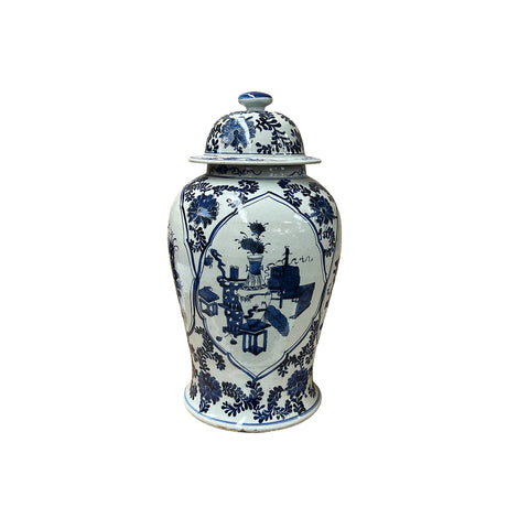 20" Chinese Blue White Flower Vases Scroll Pattern Porcelain Temple General Jar GB820S
