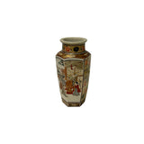 6" Asian Satsuma Style Hexagonal Figures Painted Porcelain Art Vase GB825S