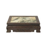 Rectangular Dream Stone Inlaid Rosewood Foo Dog Lions Motif Display Stand GB837S