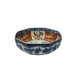 Vintage Oriental Imari Blue Red White Octagonal Porcelain Bowl Art GB840S
