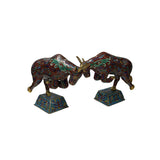 Pair Vintage Chinese Cloisonne Enamel Crimson Red Dynamic Bull Figures GB852S