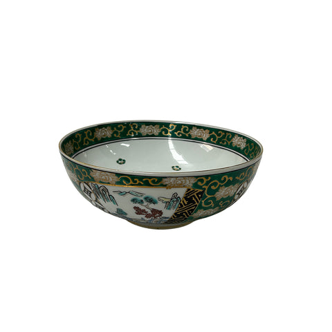 Vintage Oriental Imari Emerald Green Flora Landscape Porcelain Bowl Art GB853S