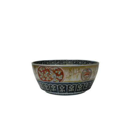 Vintage Oriental Imari Blue Red Birds Medallion Porcelain Bowl Art GB854S