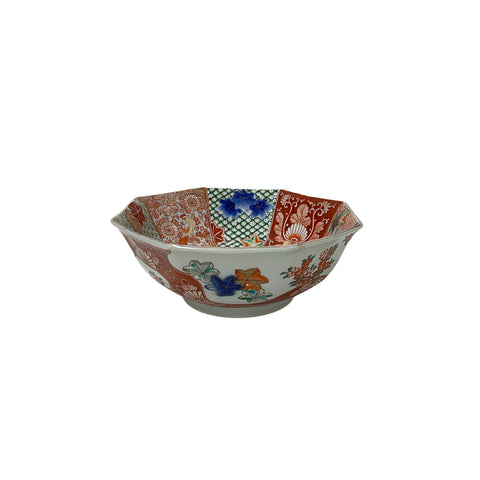 Vintage Oriental Imari Octagonal Palette Graphic Porcelain Bowl Art GB855S
