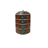 Vintage Oriental Iron Red Round Cranes Graphic Stack Container Box GB857S