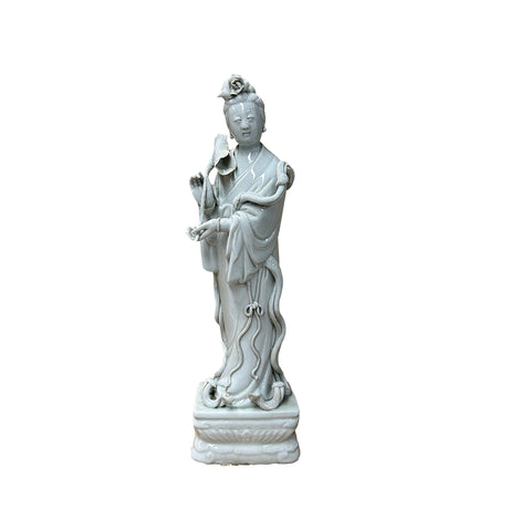Vintage Off White Porcelain Standing Bodhisattva GuanYin Lotus Statue GB859S