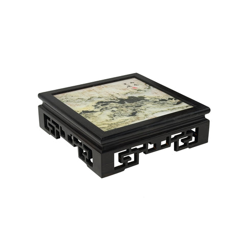 Square Dream Stone Inlaid Rosewood Geometric RuYi Display Stand GB862S