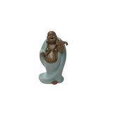 Joyful Laughing Buddha Light Celadon Robe Ceramic Coin Bat Ru Yi Figure GB873S