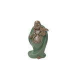 Joyful Laughing Buddha Gloss Dark Jade Green Robe Ceramic Coin Bat Ru Yi Figure GB874S