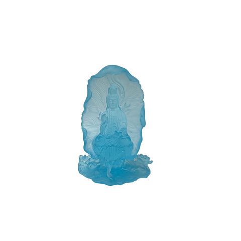 6.5" Light Blue Frosted Crystal Glass Bodhisattva Guanyin Figure GB885S