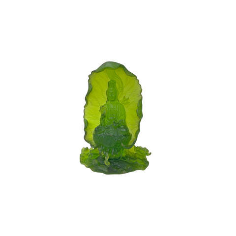 6.5" Lime Green Frosted Crystal Glass Bodhisattva Guanyin Figure GB890S