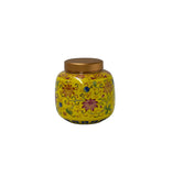 3.25" Modern Oriental Enamel Yellow Flower Graphic Round Porcelain Box Jar GB905S