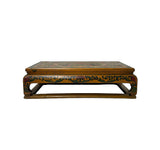 Chinese Distressed Yellow Lacquer Phoenix Graphic Rectangular Wood Stand Display GB906S