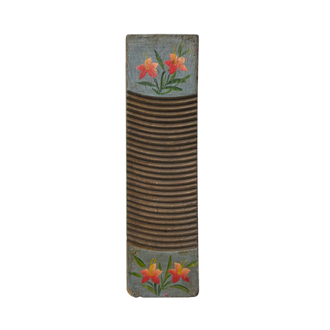 Vintage Restored Gray Blue Flower Graphic Washing Board Wood Panel Art JK261S