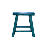 Distressed Teal Blue Rectangle Backless Slim Stool Bench Side Table JK327S