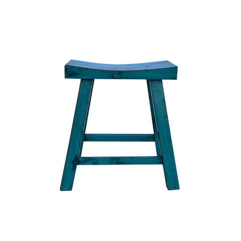 Distressed Teal Blue Rectangle Backless Slim Stool Bench Side Table JK327S