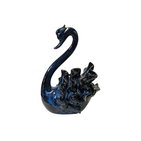 navy blue ceramic swan figure - artistic dark blue ceramic swan figure