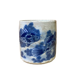 Porcelain Blue Fishes Graphic Holder Vase 