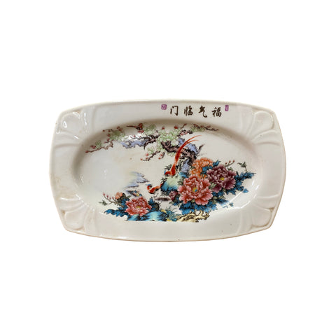 Porcelain Flower Bird Rectangular Display Plate