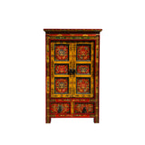 tibetan orange red floral end table - tall nightstand - red yellow tall side cabinet