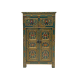 tibetan teal green side table - asian floral jewel graphic tall nightstand