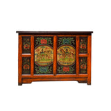 tibetan orange graphic sideboard - asian elephant graphic credenza - tibetan floral graphic side table