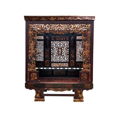 19世紀 アンティーク パリアン像 コープランド Go to sleep Vintage Chinese Brown Golden Carving Fujian Graphic Canopy Bed