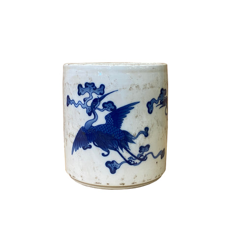 White Porcelain Blue Birds Graphic Holder Vase
