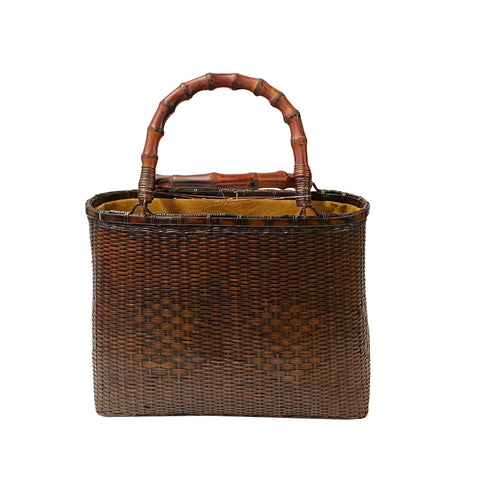 Asian Handmade Rustic Brown Rattan Bamboo Handle Hand Bag ws3030S