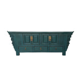 Oriental Distressed Rustic Teal Blue Low TV Console Table Cabinet ws3763S