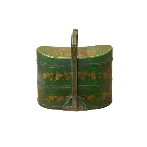 Chinese Green Veneer Color Flower Birds Graphic Stack Box Basket ws3926S