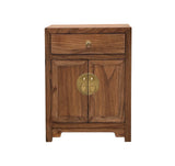 Natural Wood Brown Stain Moon Face 2 Doors End Table Nightstand ws4635S