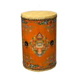 Chinese Tibetan Style Drum Shape Orange Jewel Tower Floral Side Table ws4651S