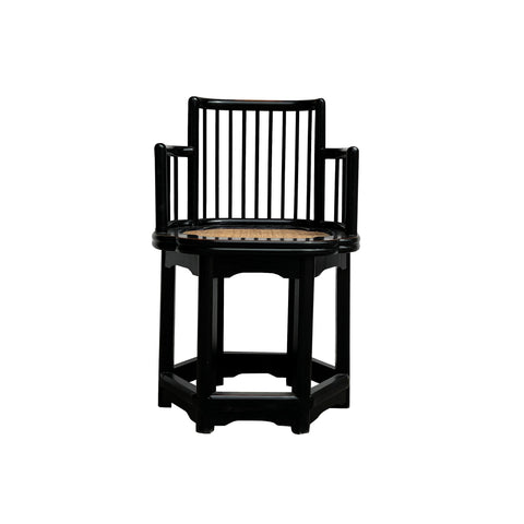 Chinese Black Hexagonal Rattan Seat Elm Wood Armchair cs7668S