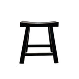 black short wood stool - oriental blue white tile wood stool