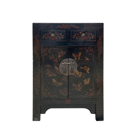black end table - butterflies graphic nightstand - oriental lamp table