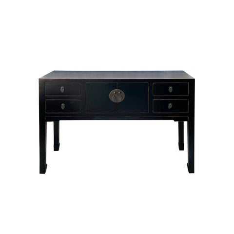 black lacquer slim foyer table - oriental black console table - asian narrow side table