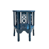 blue lacquer side table - hexagonal wood plant stand table - blue pedestal stand