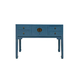 blue side table - asian moonface foyer table - chinese slim narrow table