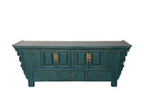 Oriental Distressed Rustic Teal Blue Low TV Console Table Cabinet ws3763S