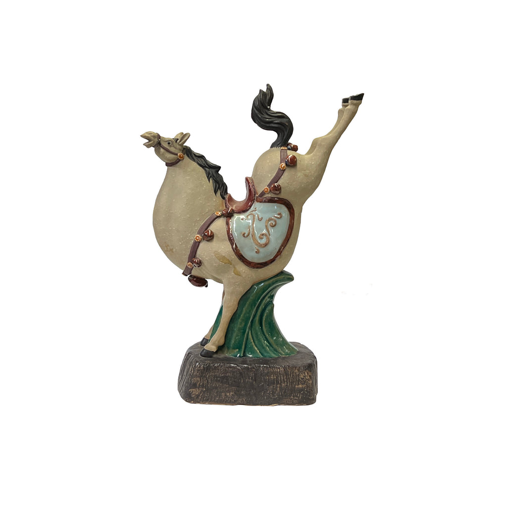 Chinese Ceramic Tan Color Artistic Horse Back Legs Up Figure ws3084AS Chinese Ceramic Tan Color Artistic Horse Back Legs Up Figure ws3084AS