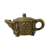 a chinese- bronze -color -metal- dragon- accent - teapot- display