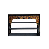 black lacquer golden display stand -  oriental black display bookcase - asian golden carving side cabinet