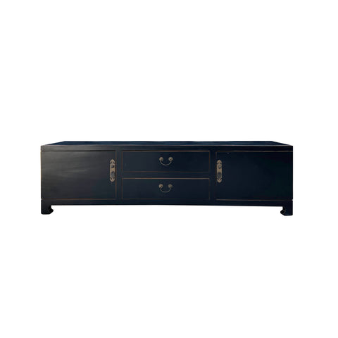 black low tv media stand - oriental black low console cabinet - black long swing drawers coffee table